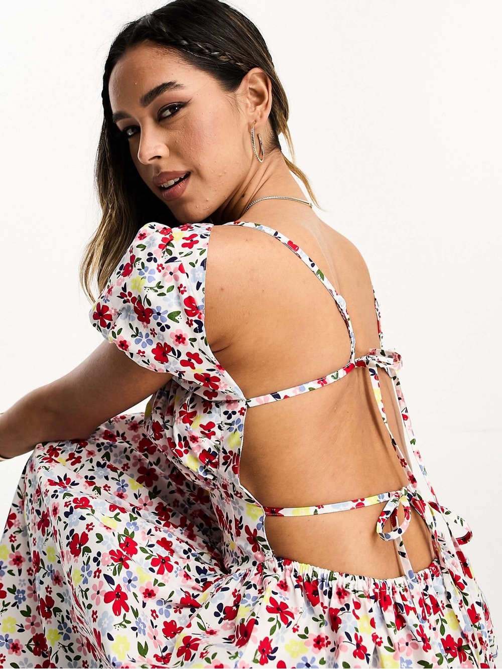 NWOT ASOS DESIGN Floral MILKMAID Ruched Bust OPEN TIE BACK